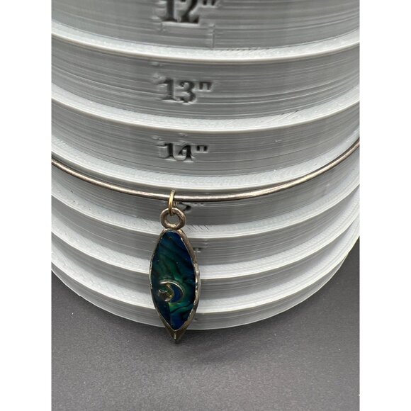 Vtg Surfboard Pendant Necklace Abalone Shell Moon Star Dolphin 15" Torque - Picture 5 of 5